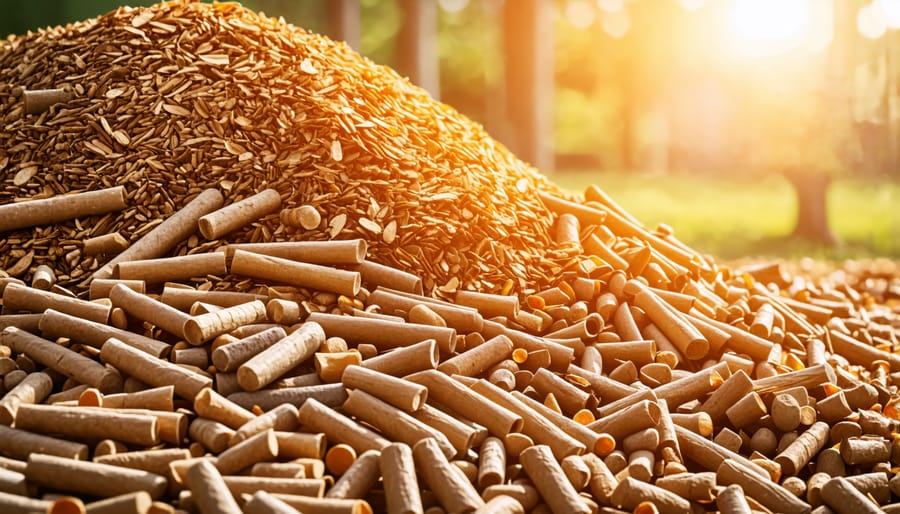 Wood chips and pellets commonly used as biomass fuels