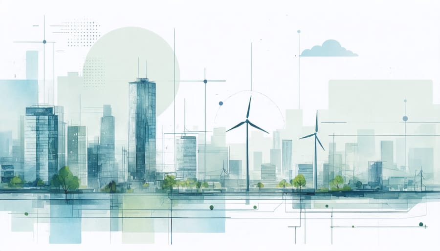 Conceptual representation of a sustainable future with battery storage and renewable energy