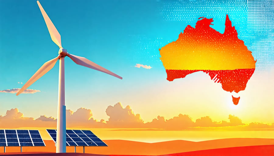 Illustration of renewable energy sources and Australia's commitment to sustainability