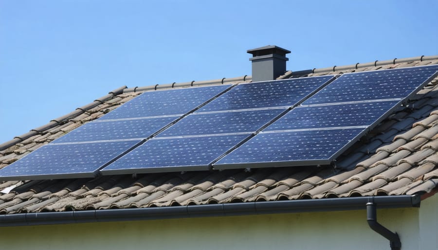 Rooftop installation of solar hot water collectors on a house