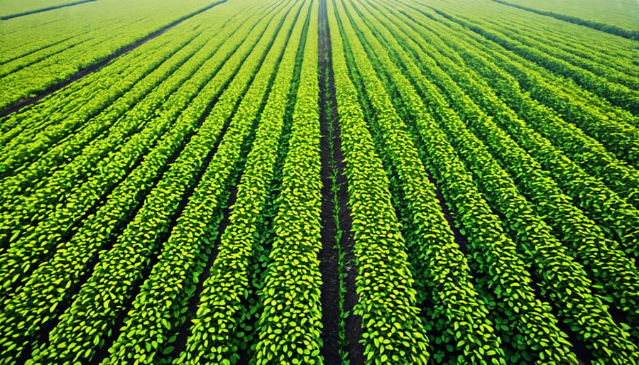 Overhead view of a responsibly managed biomass crop field demonstrating sustainable land use