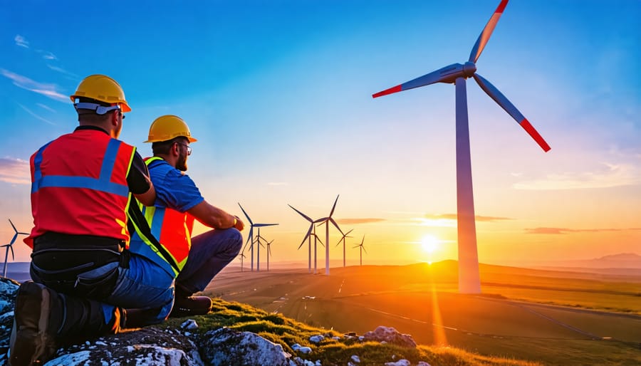 Wind turbine maintenance technicians representing employment opportunities in the industry