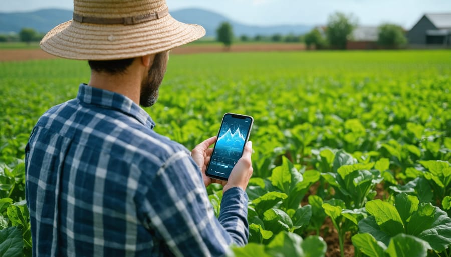 Farmer leveraging AI weather forecasting technology for sustainable agriculture