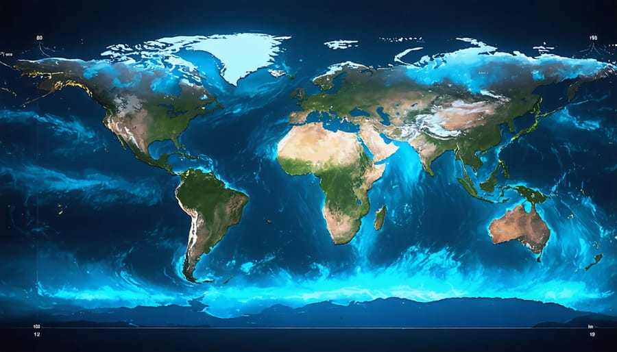 Illustration of AI algorithms analyzing global weather data and patterns