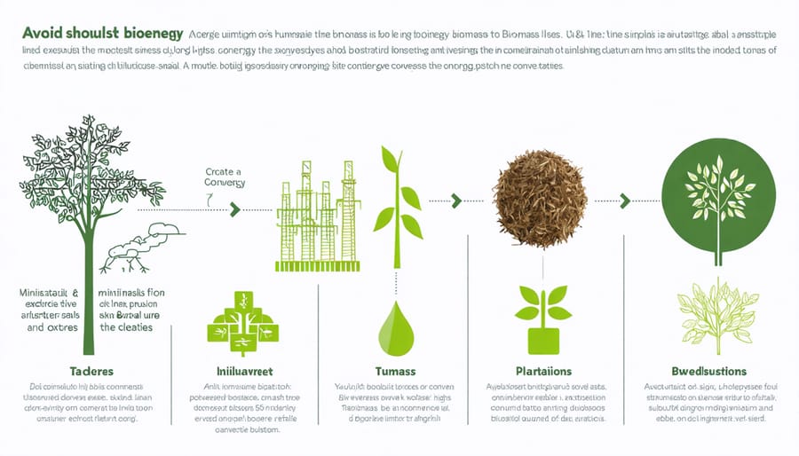 Infographic showing the steps involved in biomass to bioenergy conversion