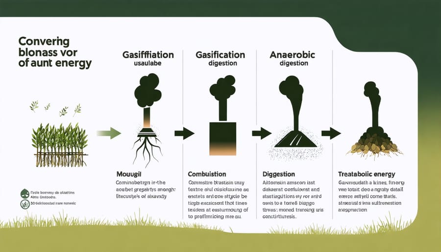 Infographic showing the process of converting biomass into bioenergy using different technologies