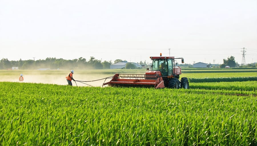 Farmers using machinery to harvest bioenergy crops