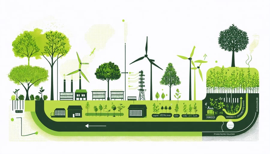 Diagram showing the cyclical process of bioenergy production and its benefits