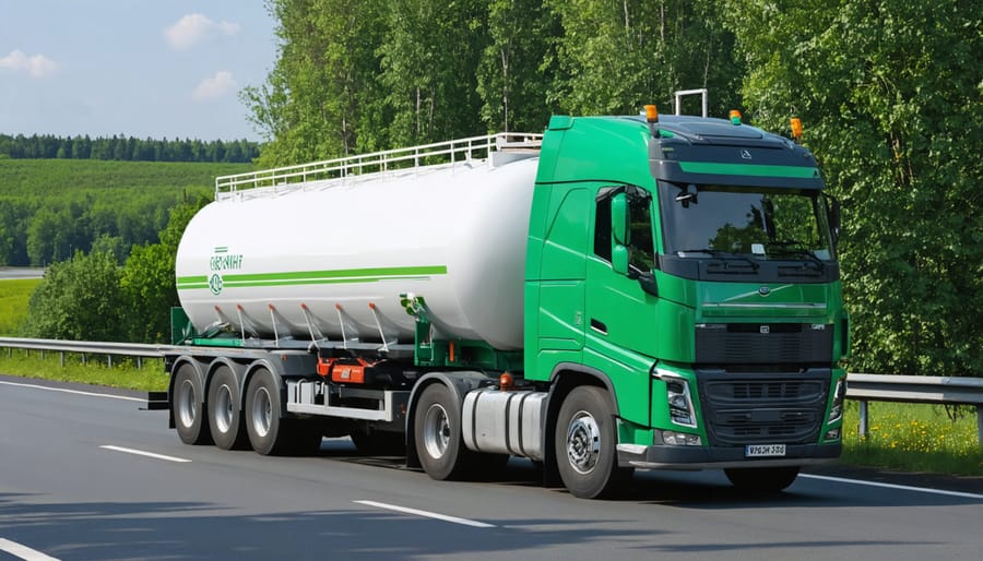 Freight truck powered by biomethane, showcasing the potential for greener heavy transport