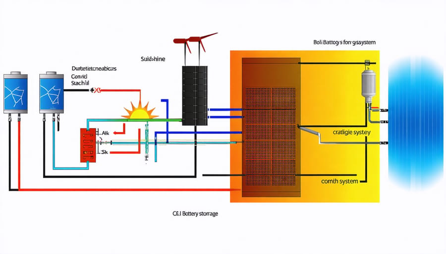 Illustration of how a C&I battery storage system operates, including components and energy flow