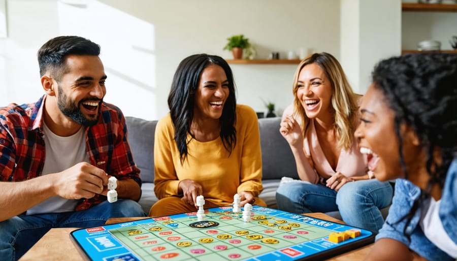 Friends enjoying a game of Classic Family Feud DVD board game