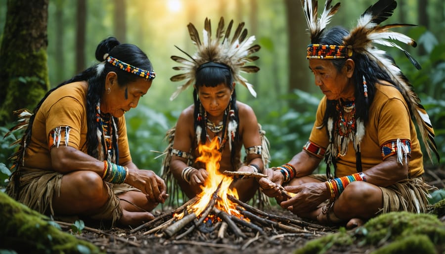 Elders passing on Indigenous knowledge of sustainable energy to youth outdoors