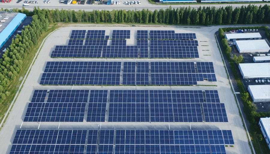 Overhead shot of a manufacturing plant utilizing solar power and C&I battery storage