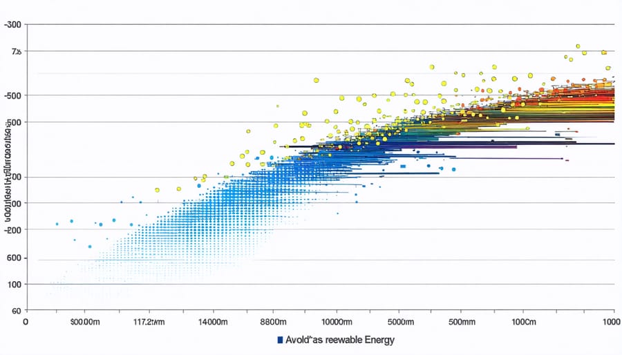 Chart forecasting decrease in carbon emissions as renewable energy use increases