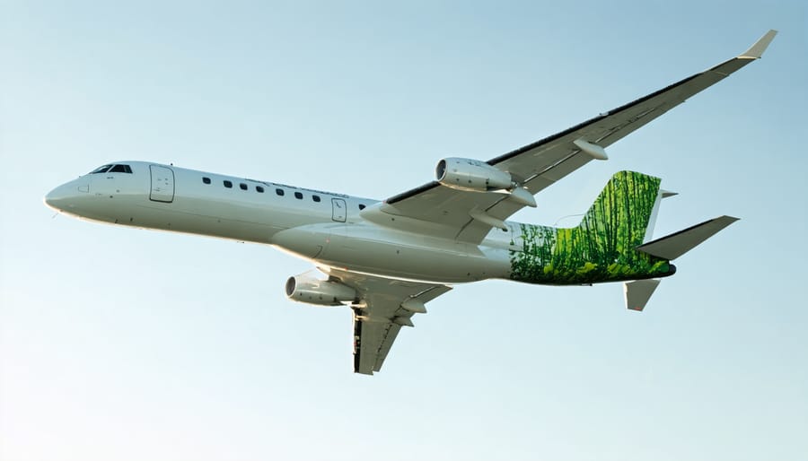 Sustainable aviation concept with a plane and biofuel icon, representing the use of SAF