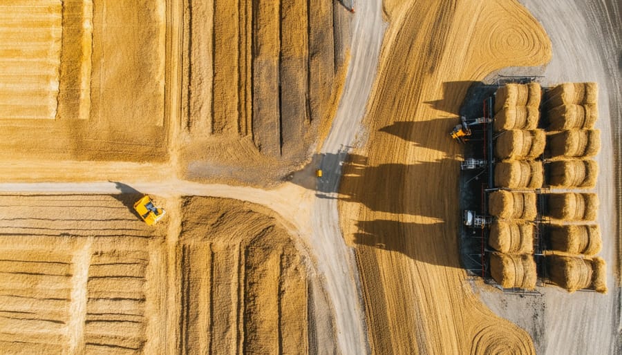 Modern bioenergy facility processing agricultural waste with storage areas and conversion equipment