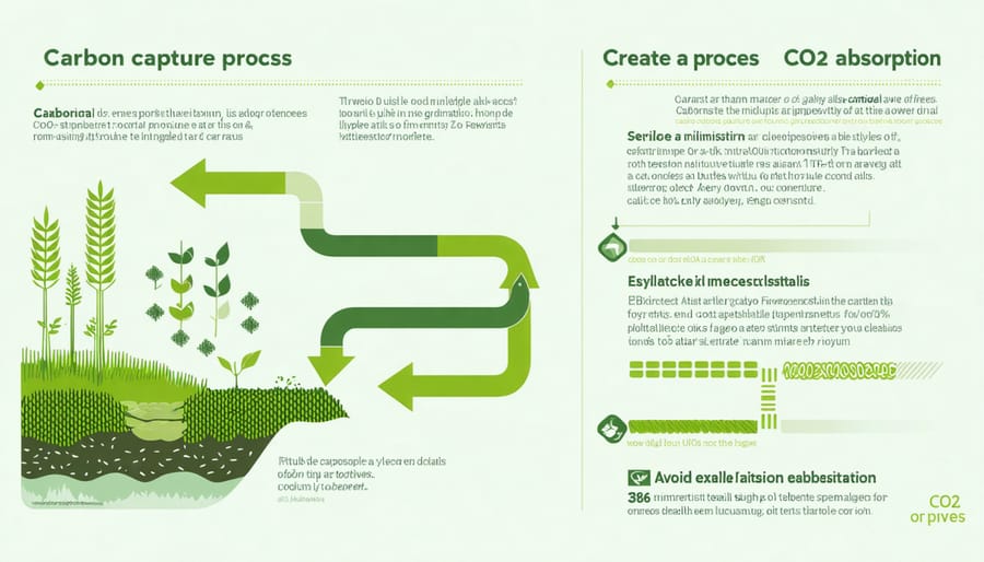 Illustrated diagram of algae carbon capture process and environmental benefits