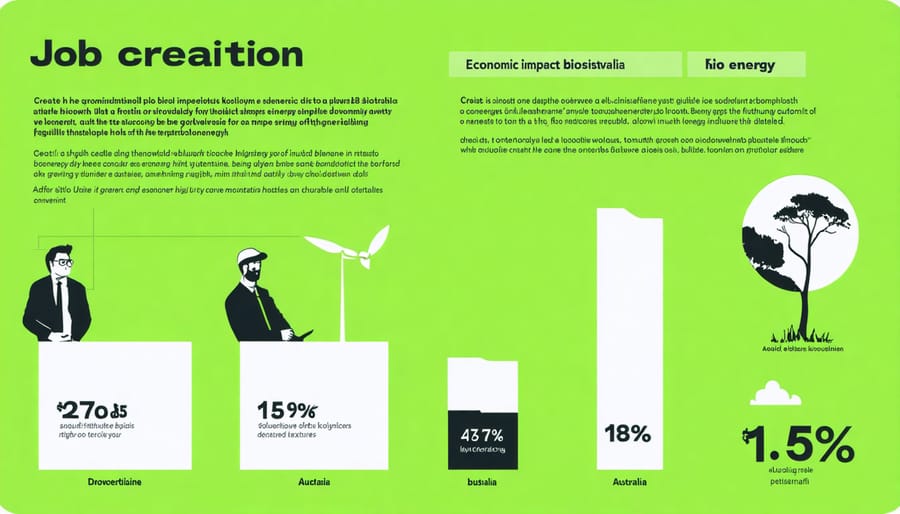 Visual representation of bioenergy's economic benefits including employment figures and market growth