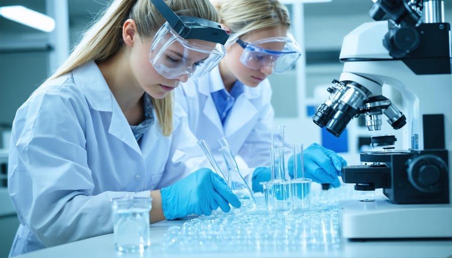 Research team analyzing bioenergy samples in a modern laboratory setting