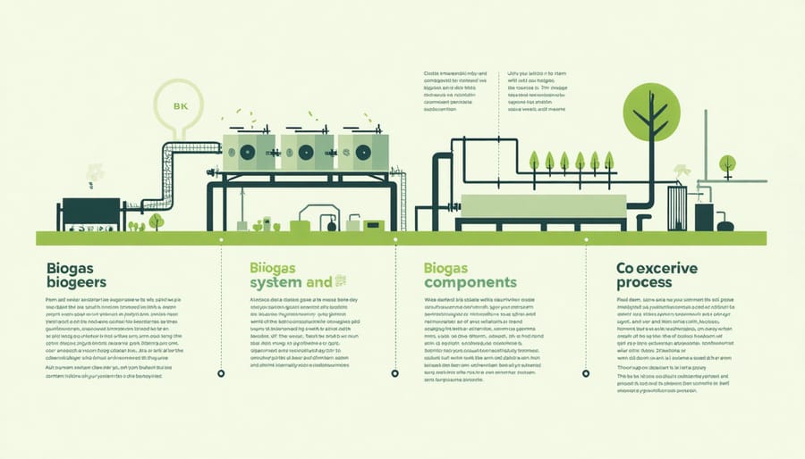 Step-by-step diagram illustrating biogas system implementation from planning to operation