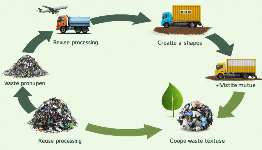 Circular diagram illustrating the transformation of waste into valuable resources in a closed-loop economy