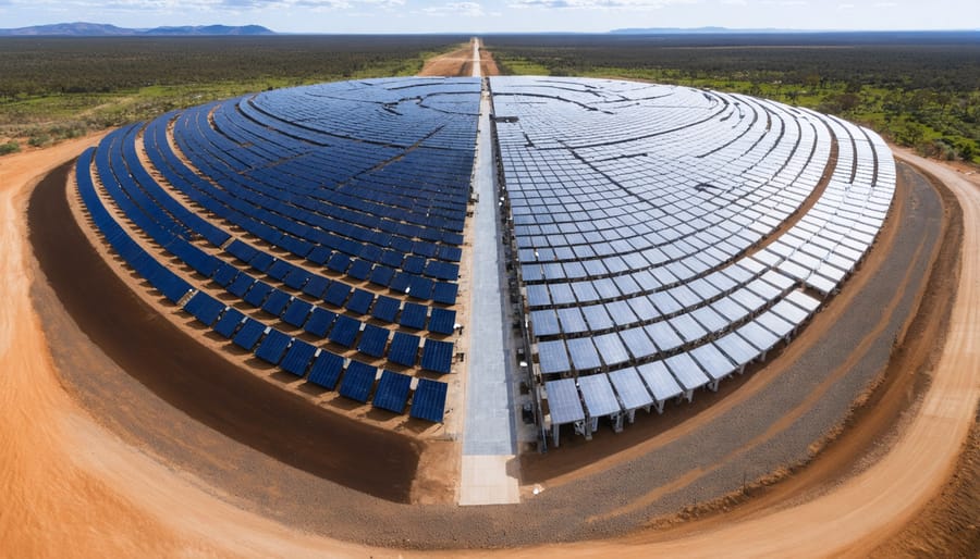 Large-scale Tesla battery installation with solar panels in the Australian outback