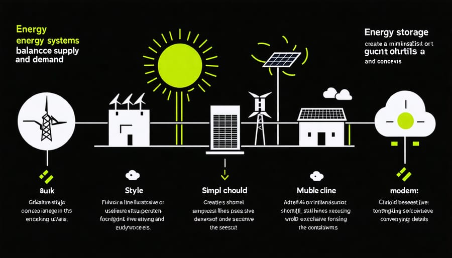 Visual diagram depicting energy flow between renewable sources, storage systems, and the power grid