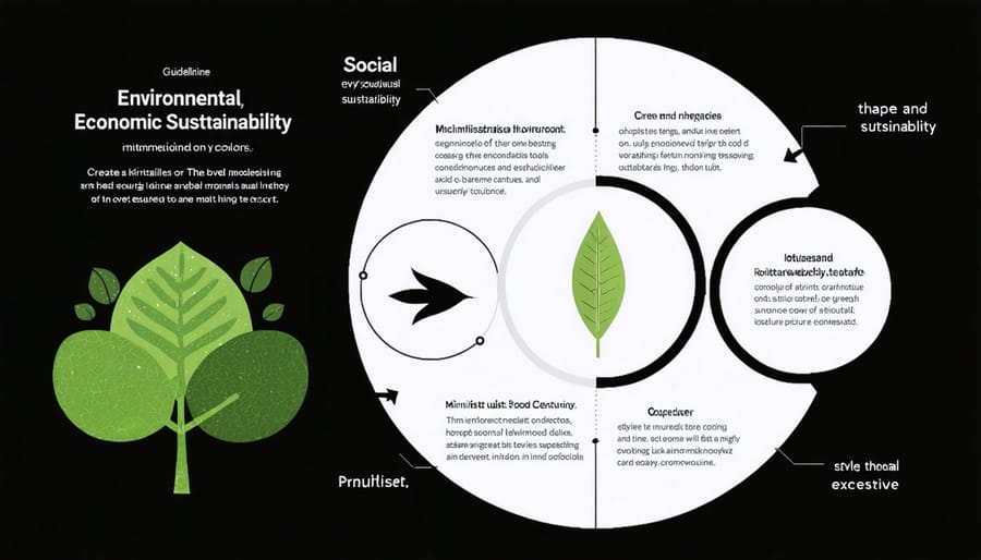 Visual diagram of the three pillars of sustainability showing environmental, social, and economic aspects interconnected in a Venn diagram