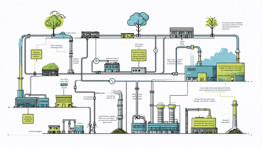 Detailed schematic diagram of thermal waste treatment process converting waste to energy