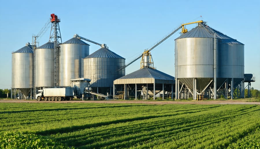 Bioenergy facility processing agricultural waste with conversion equipment and storage systems