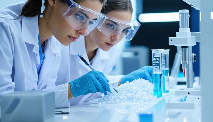 Research team examining battery materials in a modern Australian research facility