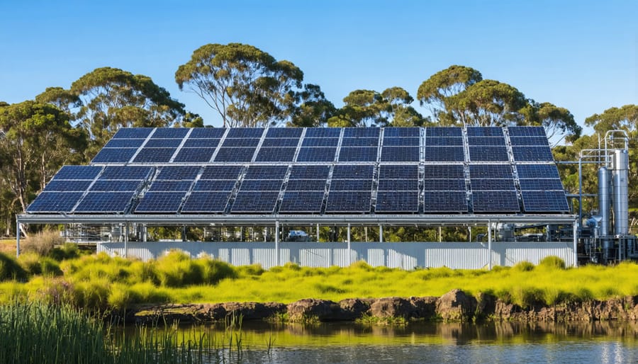 Aerial view of an operational bioenergy plant in Australia featuring solar integration