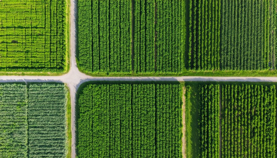 Aerial photograph of Australian agricultural land with dedicated biomass crop sections and traditional farming areas