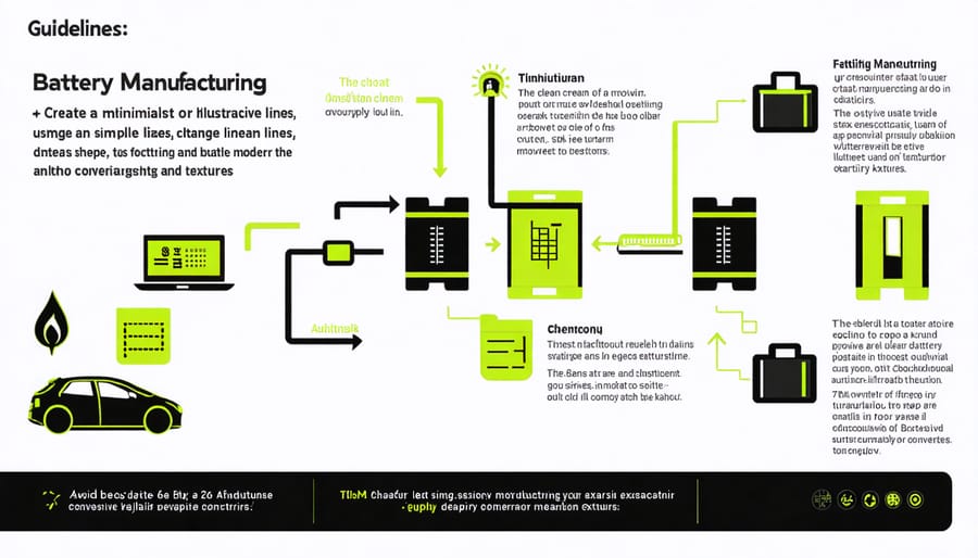 Visual diagram of battery production process from raw materials to finished product