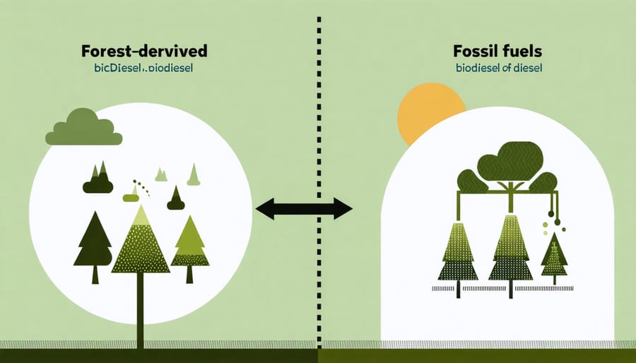 Visual chart showing emissions comparison between biodiesel and conventional diesel fuel sources