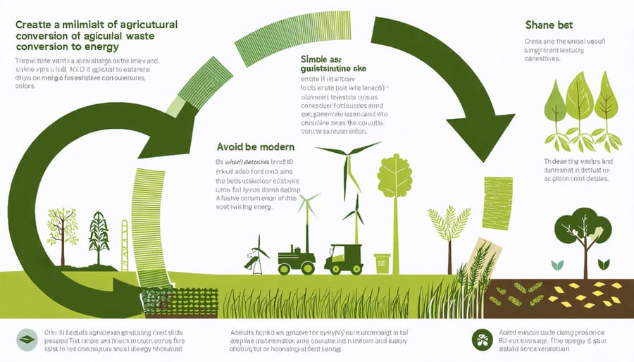 Diagram illustrating the step-by-step process of converting agricultural waste into bioenergy