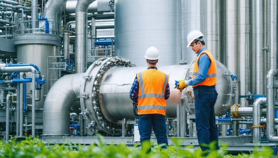 Technicians installing advanced bioenergy equipment in rural Australia