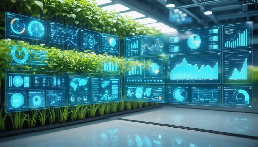 Digital dashboard displaying energy efficiency data and compliance metrics