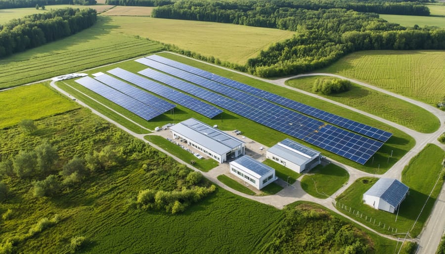 Modern bioenergy research center campus with integrated renewable energy facilities