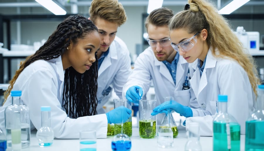 International students analyzing biofuel production equipment in a training facility