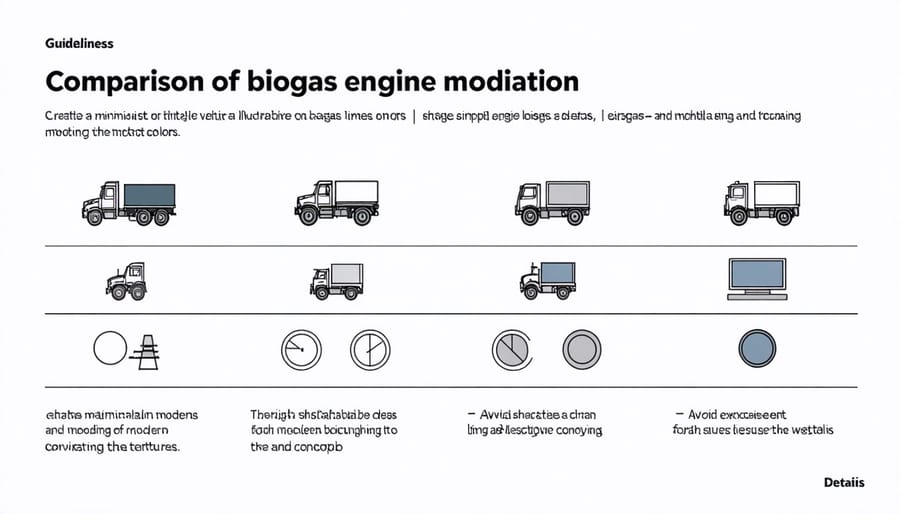 Side-by-side comparison of conventional and biogas-converted vehicle engines