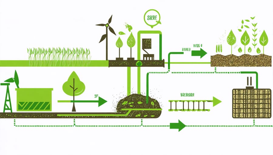 Step-by-step illustration of organic waste being processed into vehicle-grade biomethane