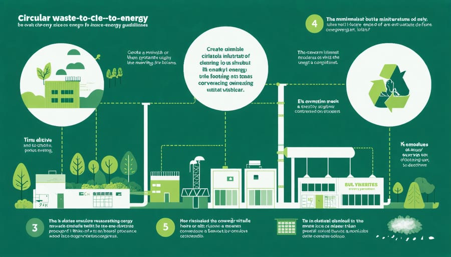 Diagram illustrating the cycle of organic waste collection, processing, and energy generation in a community