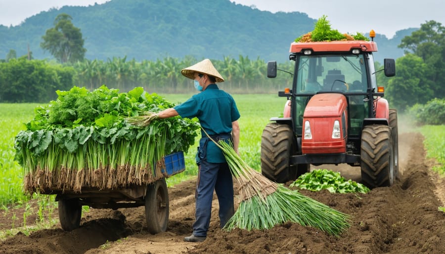 Farmers unloading agricultural biomass at a bioenergy center collection point