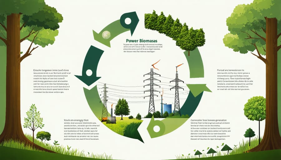 Circular diagram illustrating sustainable biomass energy production cycle