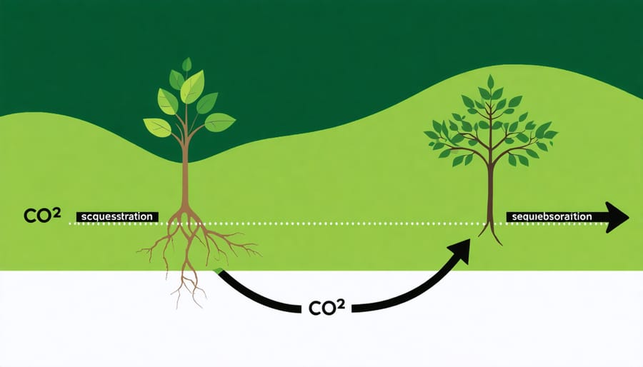 Infographic illustrating how bioenergy crops capture and store carbon through photosynthesis and root systems