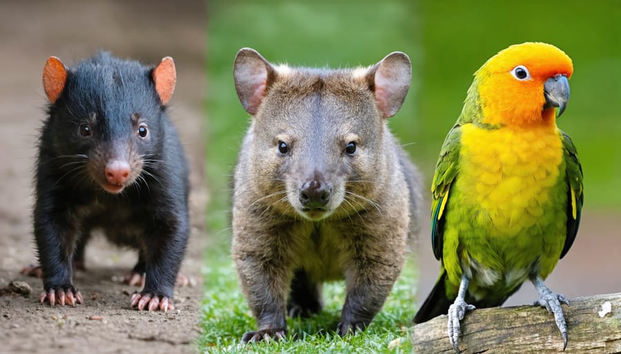 Collection of endangered Australian wildlife species in their natural habitats