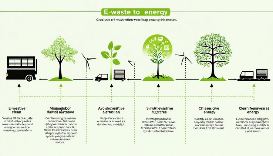 Flow diagram illustrating the steps of converting electronic waste into renewable energy