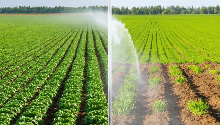 Side-by-side comparison of crop growth: traditional vs hydrogen-enriched water treatment