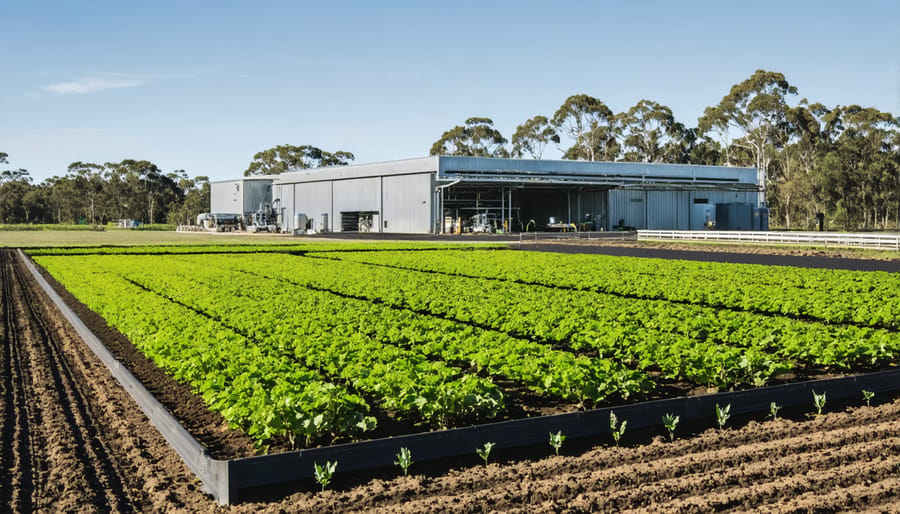 Modern agricultural facility combining solar panels, biodigester, and hydrogen water generation equipment